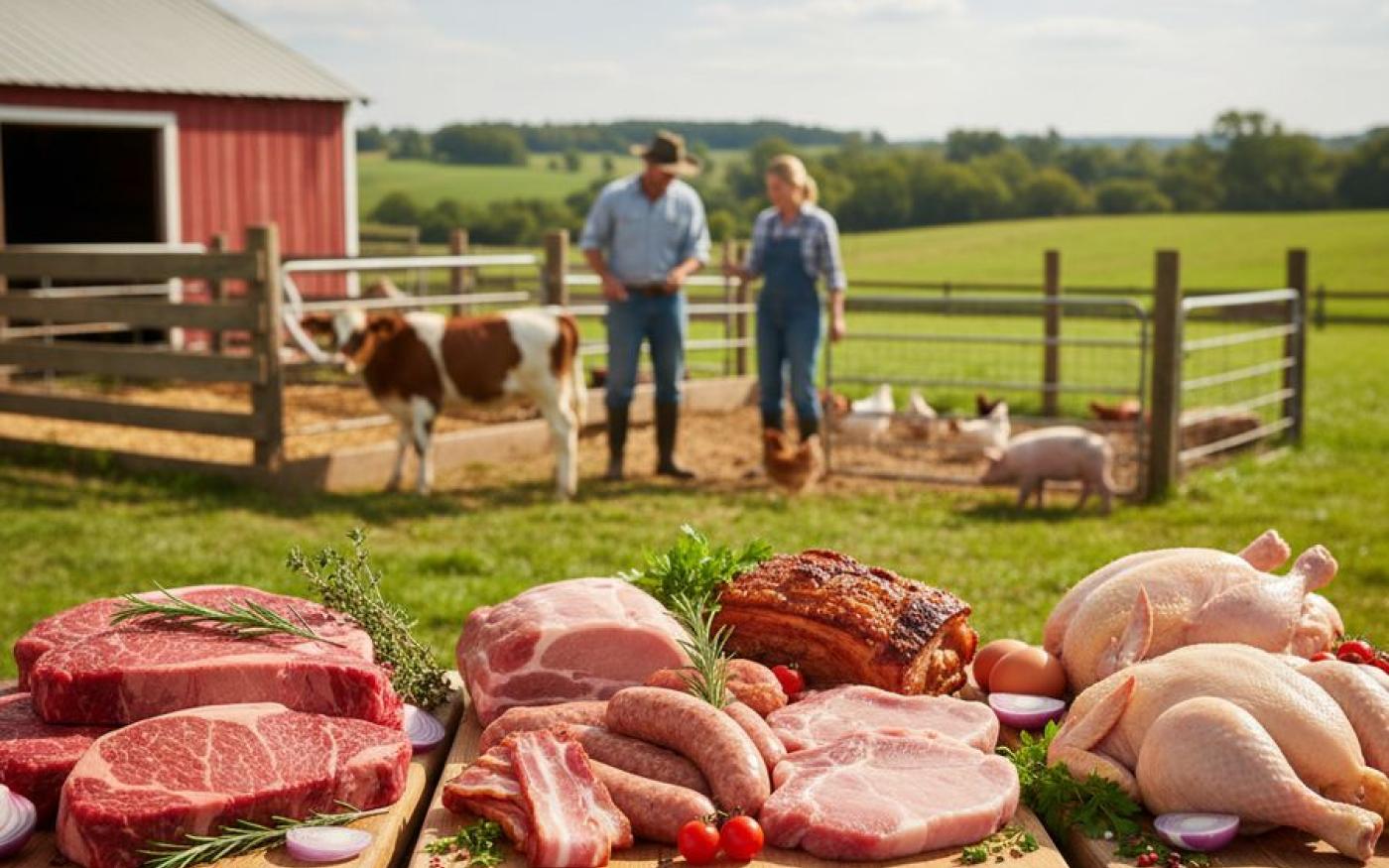 Différences entre la viande bovine, la viande porcine et la viande de poulet provenant de l'éleveur